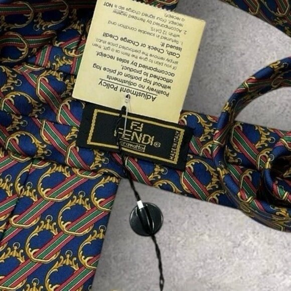 NEW FENDI Silk Tie ITALY Blue Striped Baroque W:3.8" - Picture 2 of 6